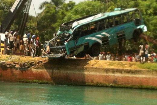 bus falls into canal